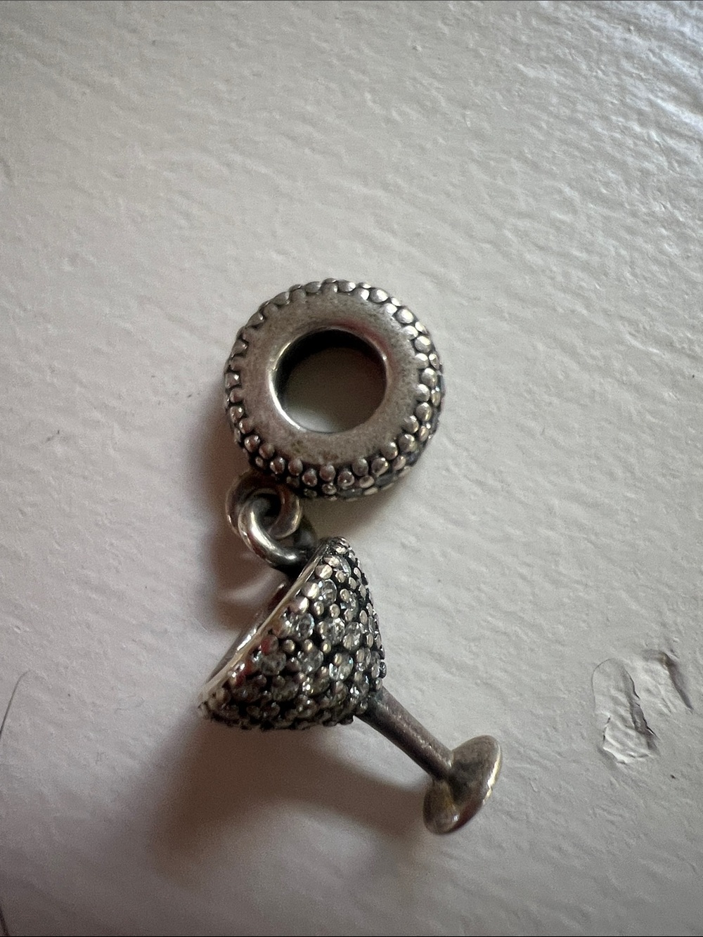 Pandora 925 Silver Martini Glass Dangle Charm with Pave Accents